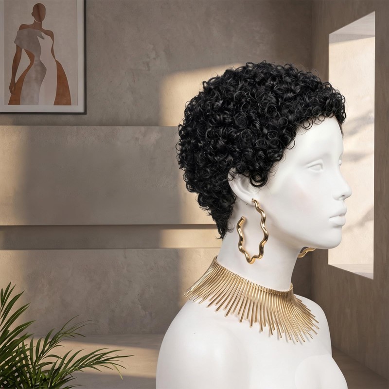 2 Pcs Glueless Pixie Cut Wig, Short Black Wig with