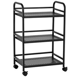 HDANI 3 Tier Rolling Cart,Heavy Duty Multifunctional Metal Frame-Supports 22 Lbs Per Tier,Rolling Cart with 2 Lockable Wheels for Office,Home,Bedroom,Kitchen,Bathroom (Black)…