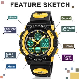 ATIMO Digital Watches, Multi Function Waterproof Sports Digital Wrist Watch with Alarm Stopwatch-Prefect Gift for Teens (Yellow)