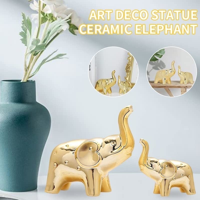 JIMBON A Pair Gold Elephant Statue Home Decor,Modern Style Figurines,Sculpture