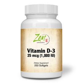 Complete Vitamin D-3-1,000IU Vitamin D-3 Gel Caps - Helps Support Healthy Bones, Teeth, Immune System Function - 250 Day Supply - 250 Softgels