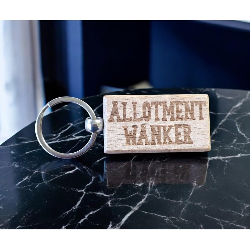 Decalarama Allotment Wanker Keyring Gift Rude Cute Engraved Wooden Key