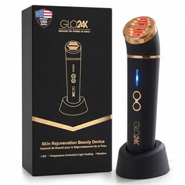 GLO24K - Dispositivo de belleza para rejuvenecimiento de la piel, basado en LED de triple acción, térmica, tecnologías de vibración. Tratamiento antie
