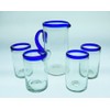 Mexican Glasses & Pitcher, Blue Rim 16 Oz (Set of