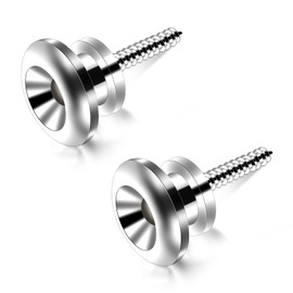 2 Pack Guitar Strap Fixator Metal Guitar Strap End Button Black Guitar Strap Buttons with Mounting Screws and Rubber Cushion for Classical Electric Acoustic Guitar Bass Silver