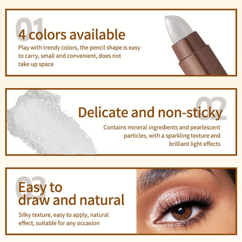 Pearl White Eyeshadow Stick, Metallic Highlight Pencil Crayon Brighten Pen