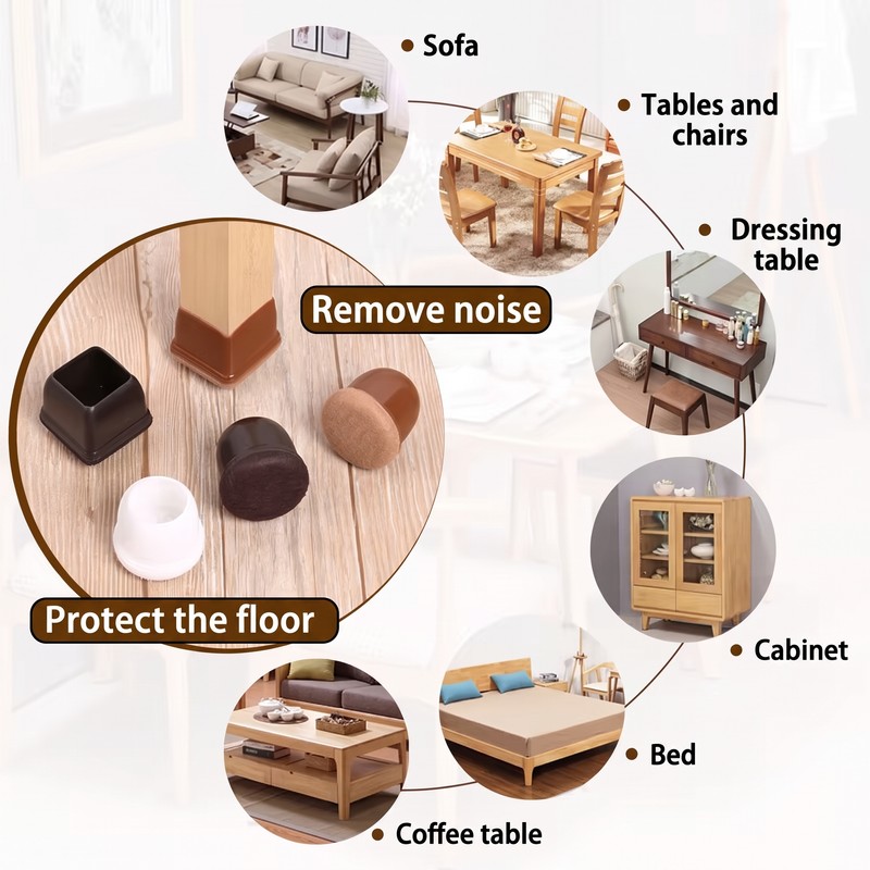 FLOOR GUARD 16PCS Clear Silicone Chair Leg Protectors with Felt