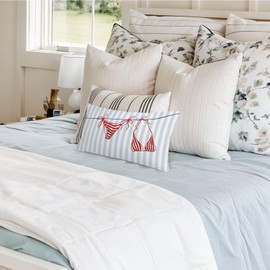 XYDEG Preppy Beach Girly Room Decor 12x20 Pillow Cover, Coastal Preppy Bikini Blue Striped Decorative Lumbar Pillow Covers for Girls Bedroom College Dorm Sofa Couch