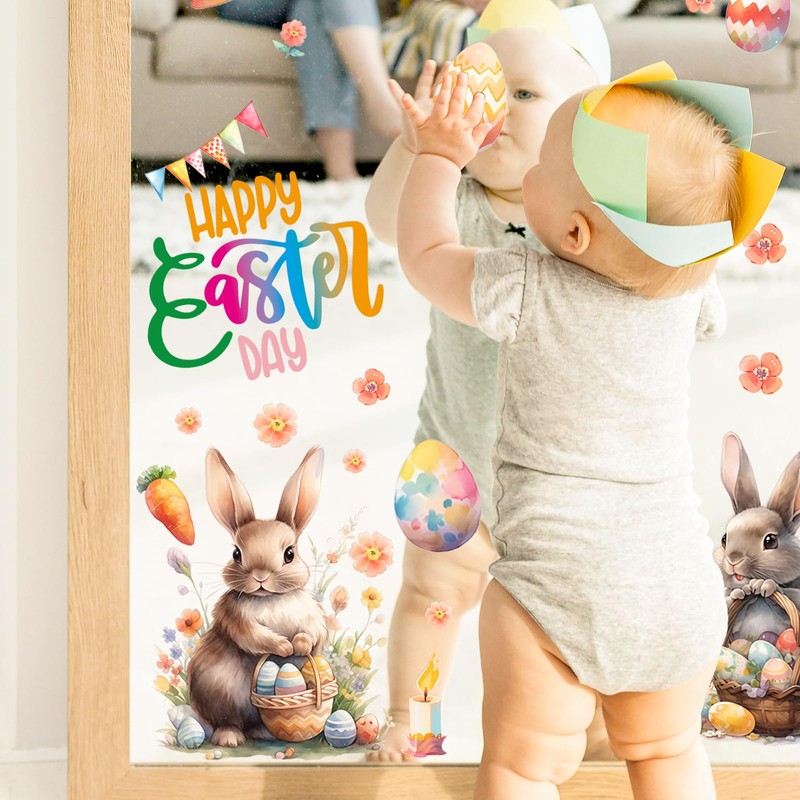Easter Window Clings for Easter Bunny Rabbit, Easter Decorations Window