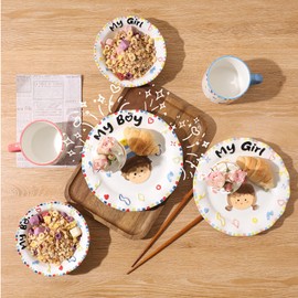 ZONEYILA Birthday Gifts For Children - Hand-Painted Boy Girl Ceramic Dessert Plate, Cereal Bowl, Mug - Ideal Gifts for Son, Nephew, Grandson over 5 Years Old, Blue