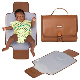 BabbleRoo Baby Changing Pad - Comfortable Portable Changing Pad, Compact, Fits in Any Diaper Bag - Lightweight and Soft with Cute Designs, Convenient Pockets, Extra Head Support – Brown