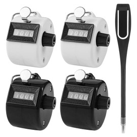 Pack of 4 Hand Counters, 4-Digit Counter and Black Scoring Pen, Metal Counter Clicker Counter, Mechanical Click Counter, Finger Counter for Person Counters, Coaching, Golf and Row Counter