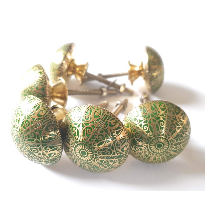 French Furniture Fittings Set of 6 Brass Knobs - Kitchen