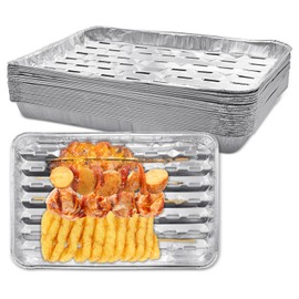 Aleker Pack of 20 Foil Trays BBQ, 34.5 x 22 x 2.8cm BBQ Trays, Aluminum Foil Drip Tray, Large Barbecue Oil Drip Pans for Outdoor Grill, Perforated BBQ Grill Tray, Grill Accessories for Oven & Charcoal