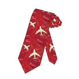 SKT T1 Men's Red Airplane Ties, Funky Pilot Skinny Necktie Plane Flying Travel Transport Neckties for Wedding Holiday Party