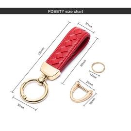 FDEETY Genuine Leather Car Keyring Sheepskin Hand Braided Car Keychain With Detachable Keyring Universal Woven Rope Metal Key Chain Accessories with Anti-lost D-Ring(Red)