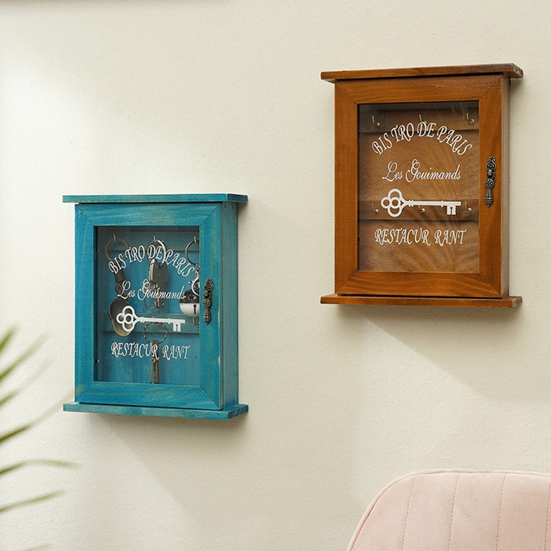 Key Organizer Wooden Key Cabinet Wall Box Beautiful Durable Retro