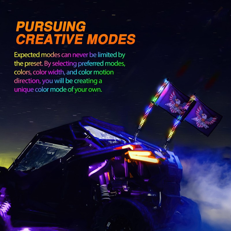 Nilight 2PCS 2FT RGB LED Whip Light with Extra Stop