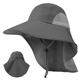 Sertay Outdoor Cap Neck Protection, Trekking Hat, Bush Hats, Mesh Hat, Sun Hat, Fishing Hat, Safari Hat, Wide Brim Outdoor, Suitable for Fishing, Hiking, Travel, Camping and Gardening (Grey), gray