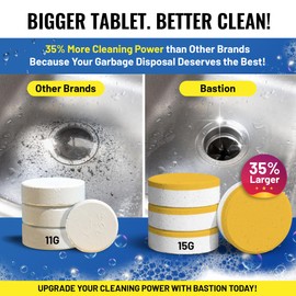 Bastion Garbage Disposal Cleaner Deodorizer Tablets - 24 Pack (1 Year Supply) Powerful Foaming XL 15g Fresh Citrus-Scented Foam Freshener Tabs Clean, & Eliminate Garburator Disposer Sink Odors