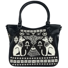 Banned Anubis Women Handbag Black-White, Cotton, Polyurethane,