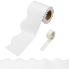 PATIKIL Bulletin Board Borders, 32.8ft White Border for Bulletin Board with Clear Sticky Dots Scalloped Trim for Office Party Classroom Decorations