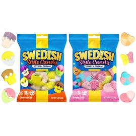 Swedish Candy Pick & Mix Variety Pack – Assorted Sour & Sweet Gummy Candy, Swedish Style Candy, 4 oz Bags, 2 Flavor Bundle, 8 Total Flavors & Shapes (2 Pack)