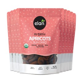 Elan Organic Sun-Dried Apricots, Dried Fruits, No Sulphites, No Sugar Added, Non-GMO, Vegan, Gluten-Free, Kosher, Naturally Sweet Snacks, Turkish Apricots, 8 pack of 7 oz