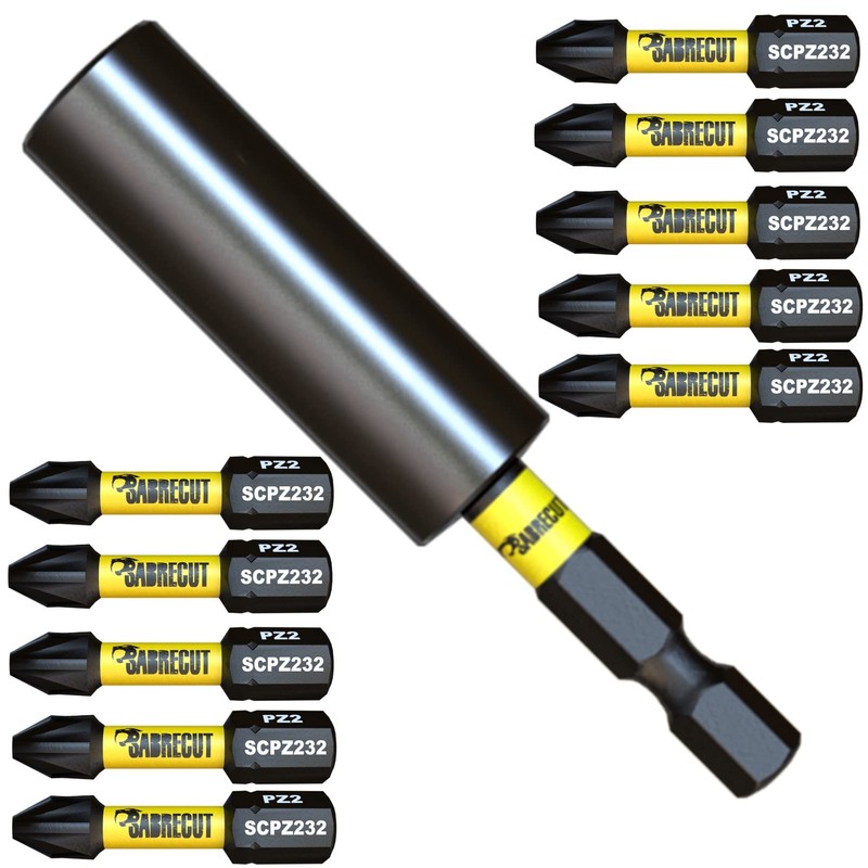 11 Piece SabreCut SCRK3 Magnetic 32mm PZ2 Screwdriver Impact Bits