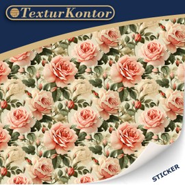 TexturKontor 3 Sheets Self-Adhesive Wallpaper for Dollhouses Scale 1:12 Modern Wallpaper Art Deco Wallpaper Artdeco Wallpaper (Rose Wall), 00003