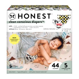 The Honest Company Clean Conscious Diapers | Plant-Based, Sustainable | Big Trucks + So Bananas | Club Box, Size 5 (27+ lbs), 44 Count
