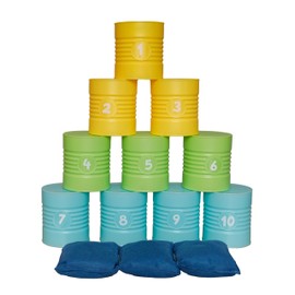 alldoro 60069 Tin Throwing Game Set - 10 Numbered Tins, 3 Throwing Bags - for Children from 3 Years, Each 9 x 8 x 8 cm, Colourful