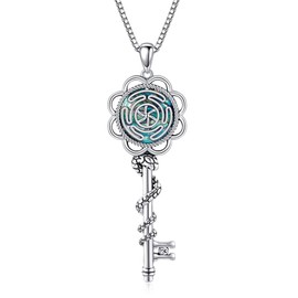 YAFEINI Hecate Key Pendant Necklace S925 Sterling Silver Hecate Key Necklaces Jewelry Abalone Shell Hekate Necklace Amulet Hekate Jewelry Triple Moon Goddess Pendant Gifts For Men Women