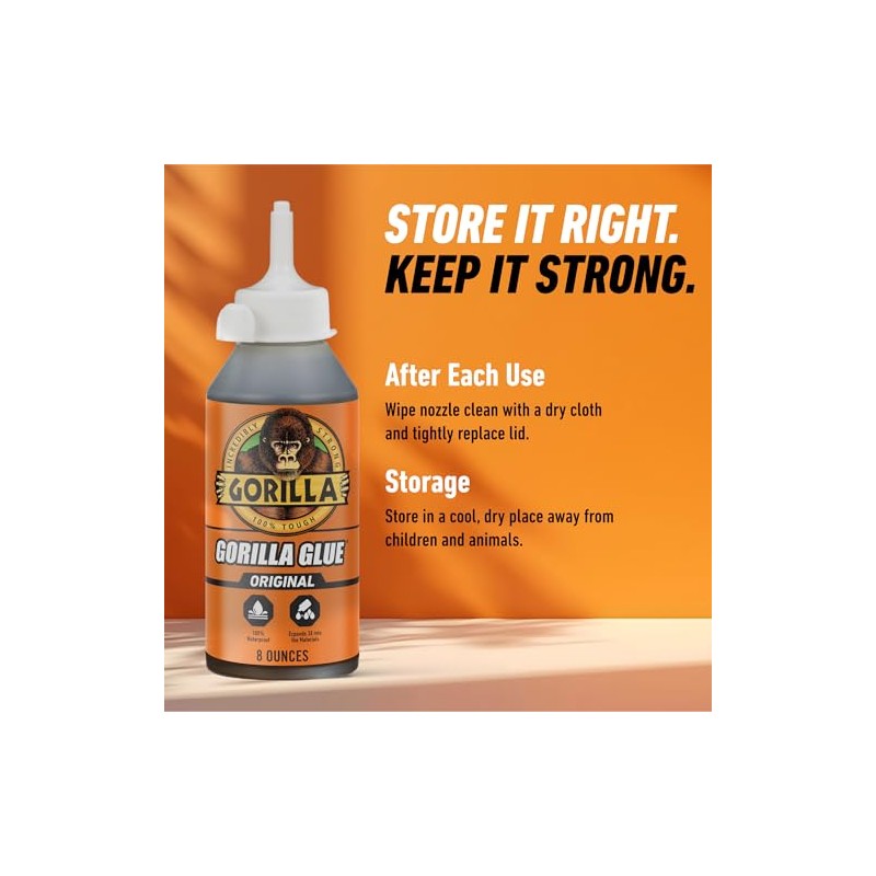 Gorilla Original, Pegamento Impermeable De Poliuretano, Botella De 8 Onzas,