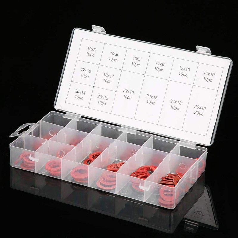 150Pcs Fiber Washer Insulation Flat Washer Assortment, 14 Sizes Red