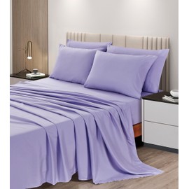 Chezmoi Collection 6-Piece Lavender Sheet Set California King - Extra Soft Breathable Brushed Microfiber Bed Sheets with 15" Deep Pocket & 4 Pillowcases