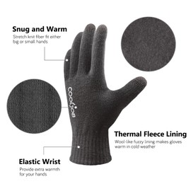 COOLJOB Warm Fleece Knit Winter Gloves for Men Women, Touch Screen Fingers, Non-Slip Silicone Grip and Elastic Cuff (1 Pair XL, Dark Grey)
