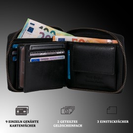 MATADOR Wallet 6404/A YKK Zip Landscape Format, Braided look, black, Vintage