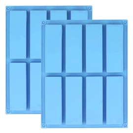 Sinirttou 2 Pack Chocolate Bar Mold Rectangular Silicone, 8 Cavities Rectangle Energy Bar Molds, Granola Bar Pan for Baking Protein bars, Ganache, Brownie, Cheesecake, Cornbread, Pudding(Blue)