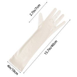 Lystaii Long Opera Party 20s Satin Gloves Stretchy Elbow Length Wedding 15 Inch Classic (Cream White)