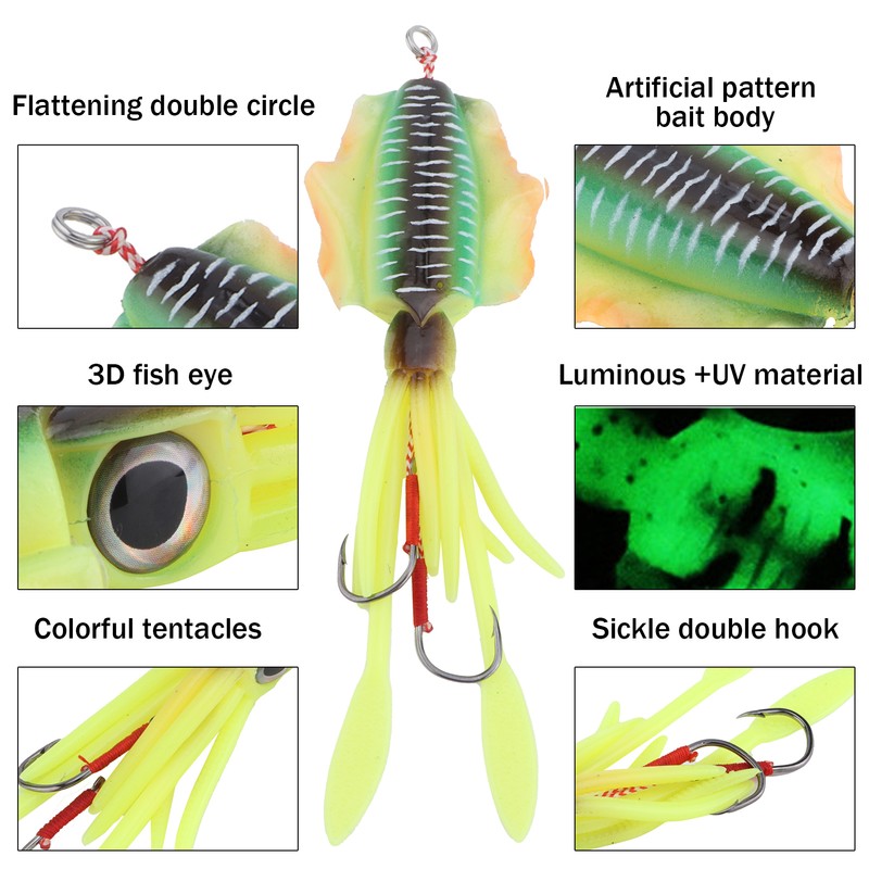 Fishing UV Squid Soft Lure Luminous Octopus Wobbler Bait Squid