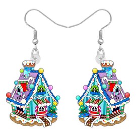 SHIGIE Christmas Acrylic Fantasy Candy Canes Gingerbread House Earrings Dangle Festival Trees Funny Jewellery For Women Holiday Gifts (Turquoise)