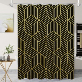 Litabel Black and Gold Striped Shower Curtain, Geometric Art Decor Bath Curtain, Abstract Modern Minimalist Waterproof Fabric Shower Curtain Set, 72" x 72"