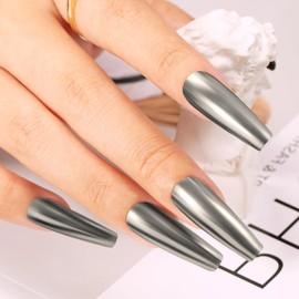 MAYCHAO 1Pc Magic Chrome Nail Powder Liquid for Nails, Mirror Effect 1Pc Grey Nail Glitter Gel Nail Polish for Home Salon Nail Art Manicure DIY Decoration