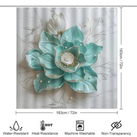 Watercolour Lotus Flower Shower Curtain Sets with Toilet Lid Cover And Rugs, Vintage Beautiful Flower Picture Bathroom Decor Set with Rug U Shape Mat, Waterproof Shower Curtain with 12 Hook 4Pcs