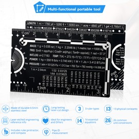 OCQOTAT Small Metal Ruler Protractor Compass Scale,Multi-Tool 3 Inch Metric Drafting Tools Ruler for Drawing,Architect Techie Engineer Machinist for Men,with Case