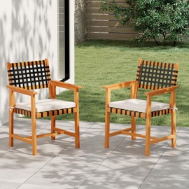 Tangkula Solid Acacia Wood Patio Chair Set of 2, Outdoor Wooden Dining Chairs w/Padded Seat Cushions, Washable Covers, Armrests, Curved Back, Armchairs for Indoor Porch Garden Deck Pool (1, White)