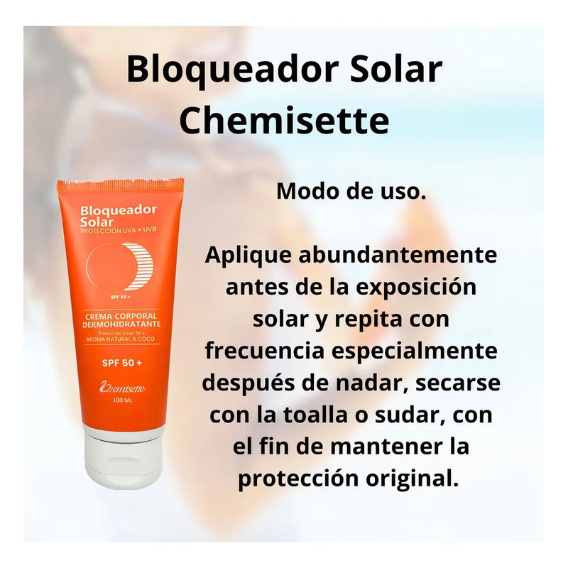 Bloqueador solar corporal FPS50 nutre la piel Chemisette