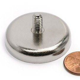 Set of 2 Neodymium Cup Magnets - 112 lbs Pull Force Each, Male Threaded Stud #1/4-20 | Heavy Duty Rare Earth Pot Magnet | Magnetic Round Base Assembly
