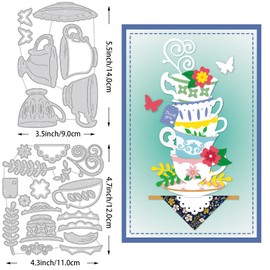 BENECREAT - Marco de taza de té, troqueles de metal, diseño de mariposa, diseño de flores, de acero al carbono, plantillas para álbumes de recortes, álbum de fotos, relieve decorativo, tarjeta de